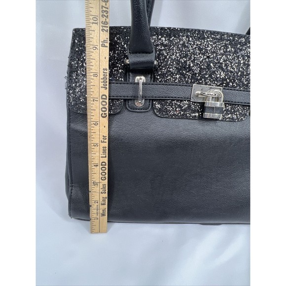 Apt 9 Black￼ Purse Shoulder Bag Strap Zippers Glitter Accent - Picture 4 of 10